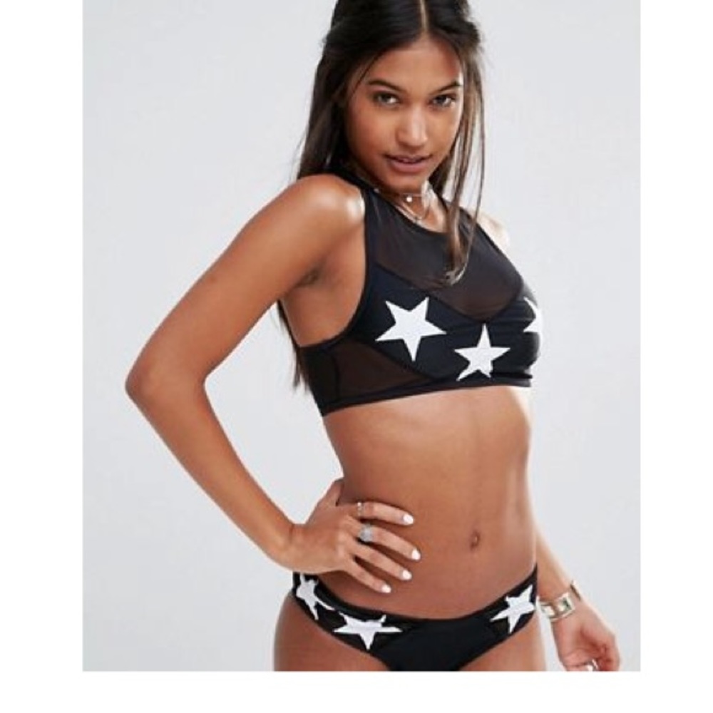 Motel Rocks black/white mesh star bikini high leg